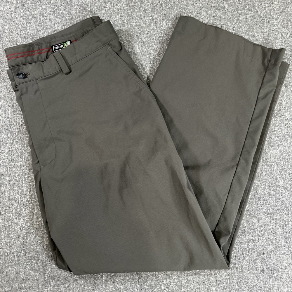 IZOD XF6 Mens Golf Pants 36x29 Gray Performance Stretch Casual Flat Front
